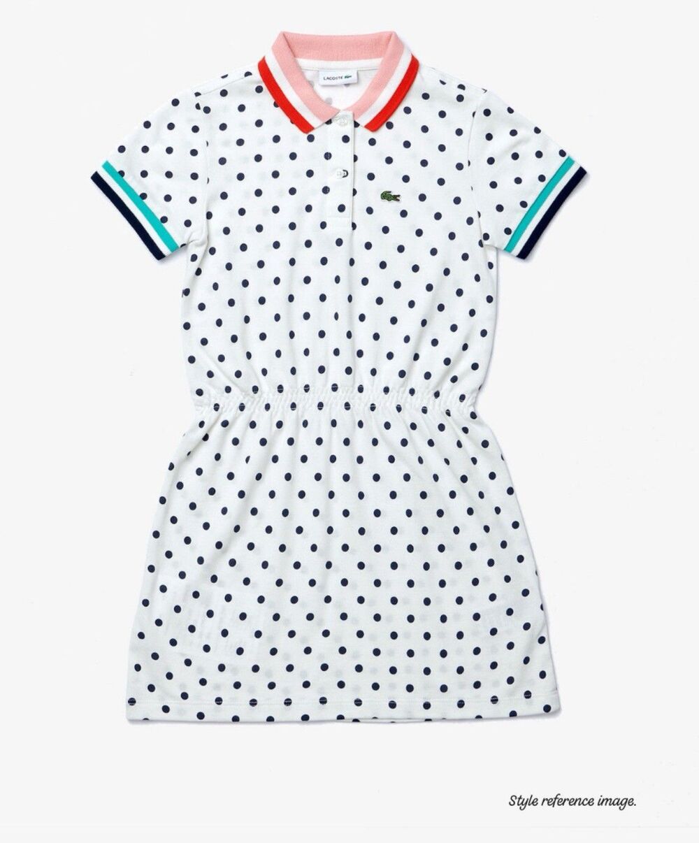 Lacoste Girls Polo Dress Polka Dot White Size 10